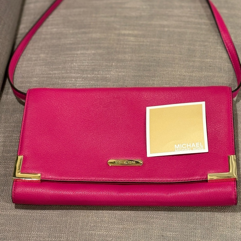 💖 Michael Kors Beverly Clutch/Shoulder Bag – Zinnia Pink